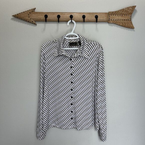 Diane Gilman Collection | Button Top Large Horse But Chain Print long sleeve - Picture 1 of 5